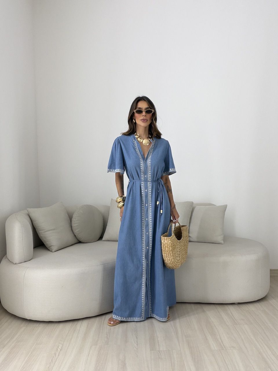 VESTIDO DANDARA LONGO AZUL ESCURO - 0081480105 - CAROLLA FERRARO