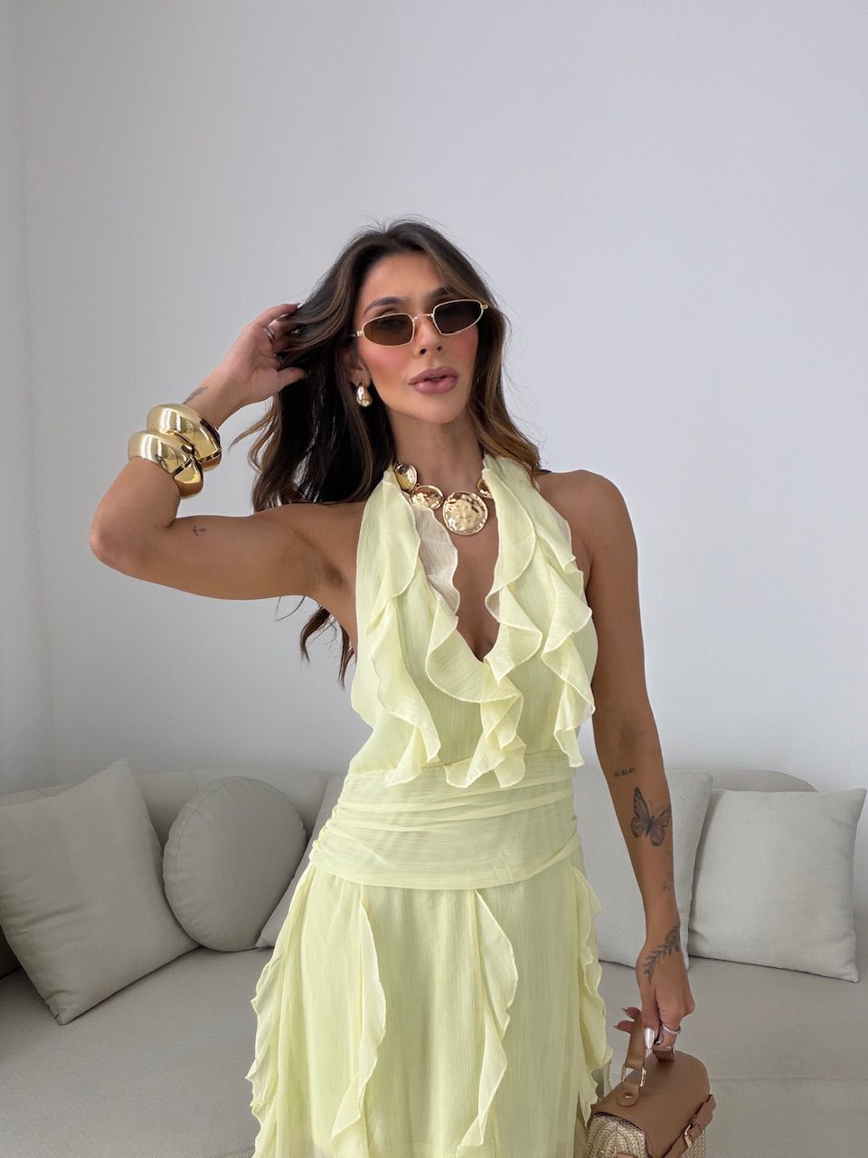 VESTIDO ISABELY BABADOS AMARELO