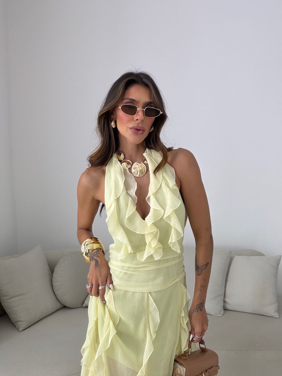 VESTIDO ISABELY BABADOS AMARELO