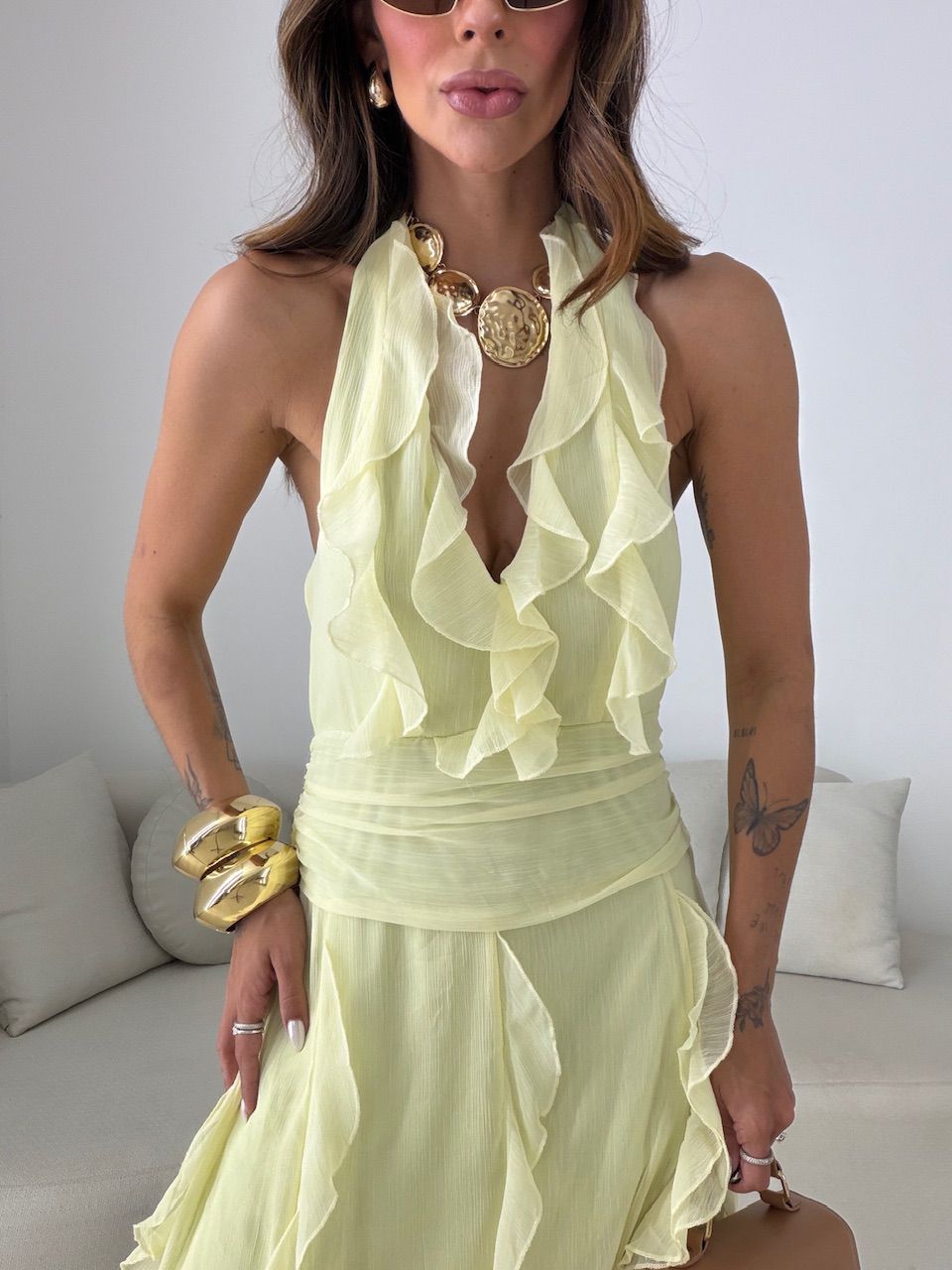 VESTIDO ISABELY BABADOS AMARELO