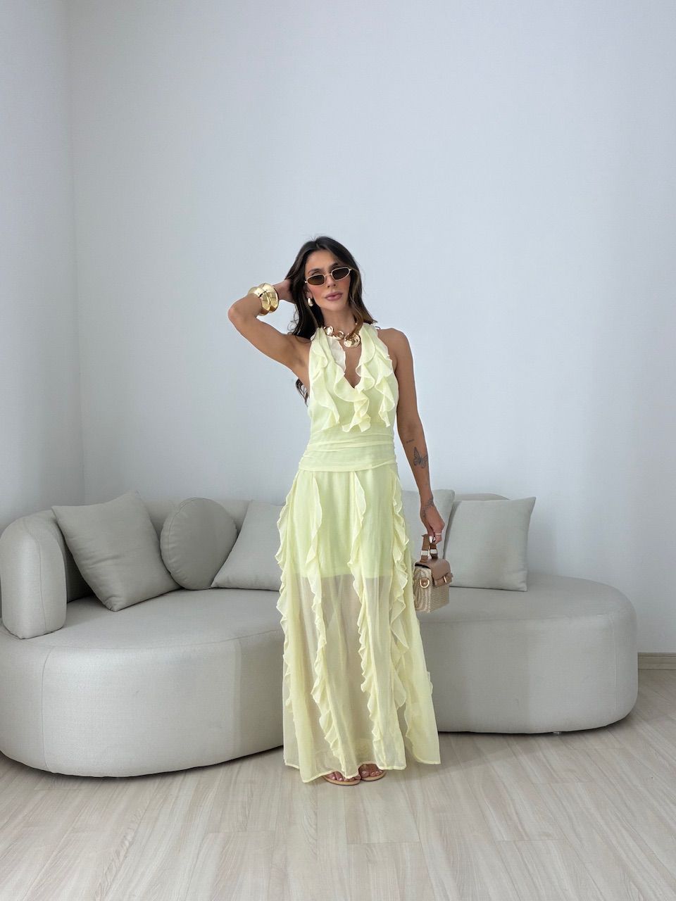 VESTIDO ISABELY BABADOS AMARELO