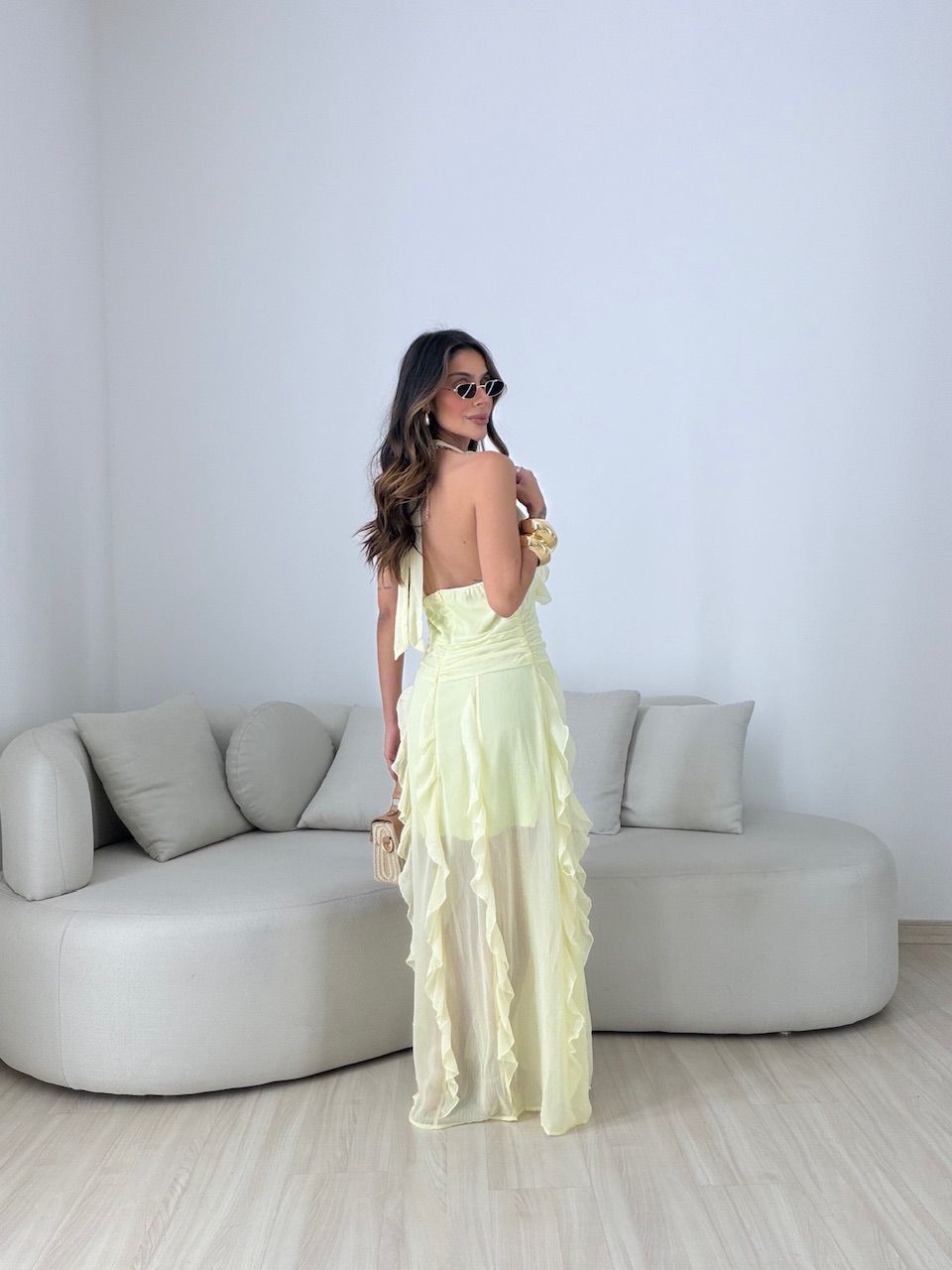 VESTIDO ISABELY BABADOS AMARELO