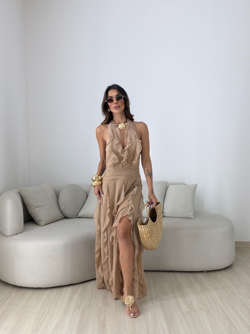 VESTIDO ISABELY BABADOS CAPUCCINO 