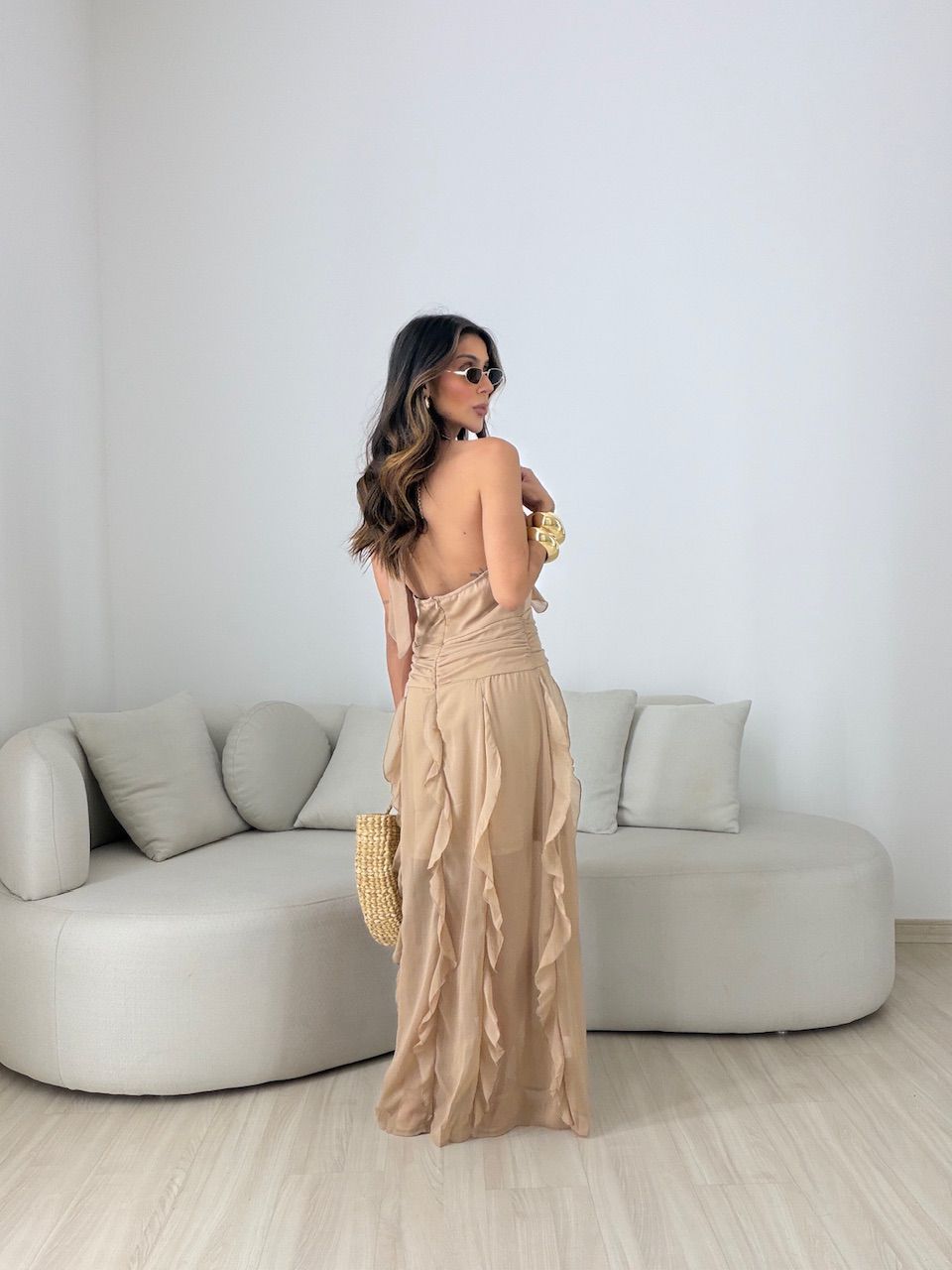 VESTIDO ISABELY BABADOS CAPUCCINO 