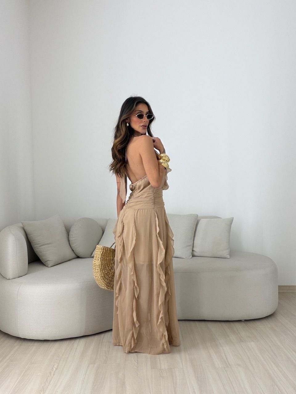 VESTIDO ISABELY BABADOS CAPUCCINO 