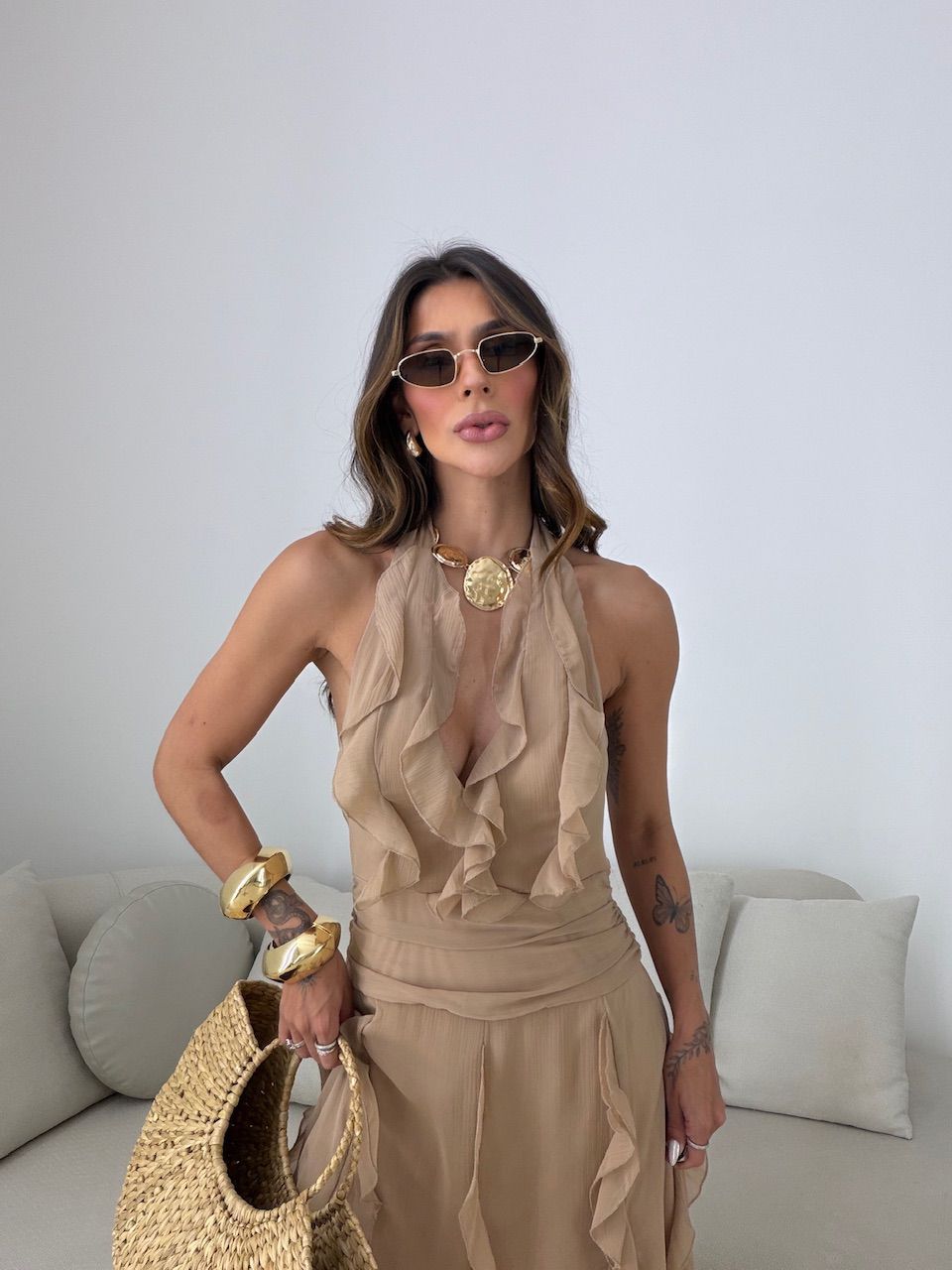VESTIDO ISABELY BABADOS CAPUCCINO 