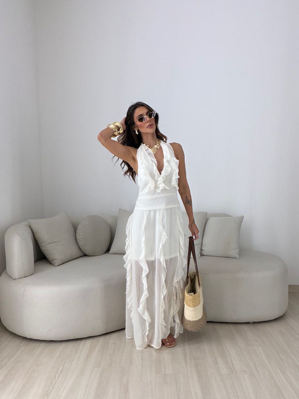 VESTIDO ISABELY BABADOS MARFIM