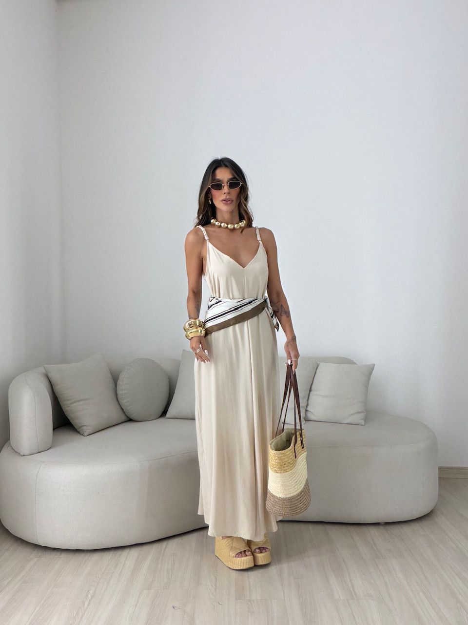 VESTIDO TAIS ALCINHA AREIA