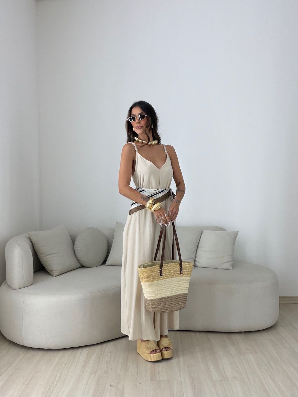 VESTIDO TAIS ALCINHA AREIA