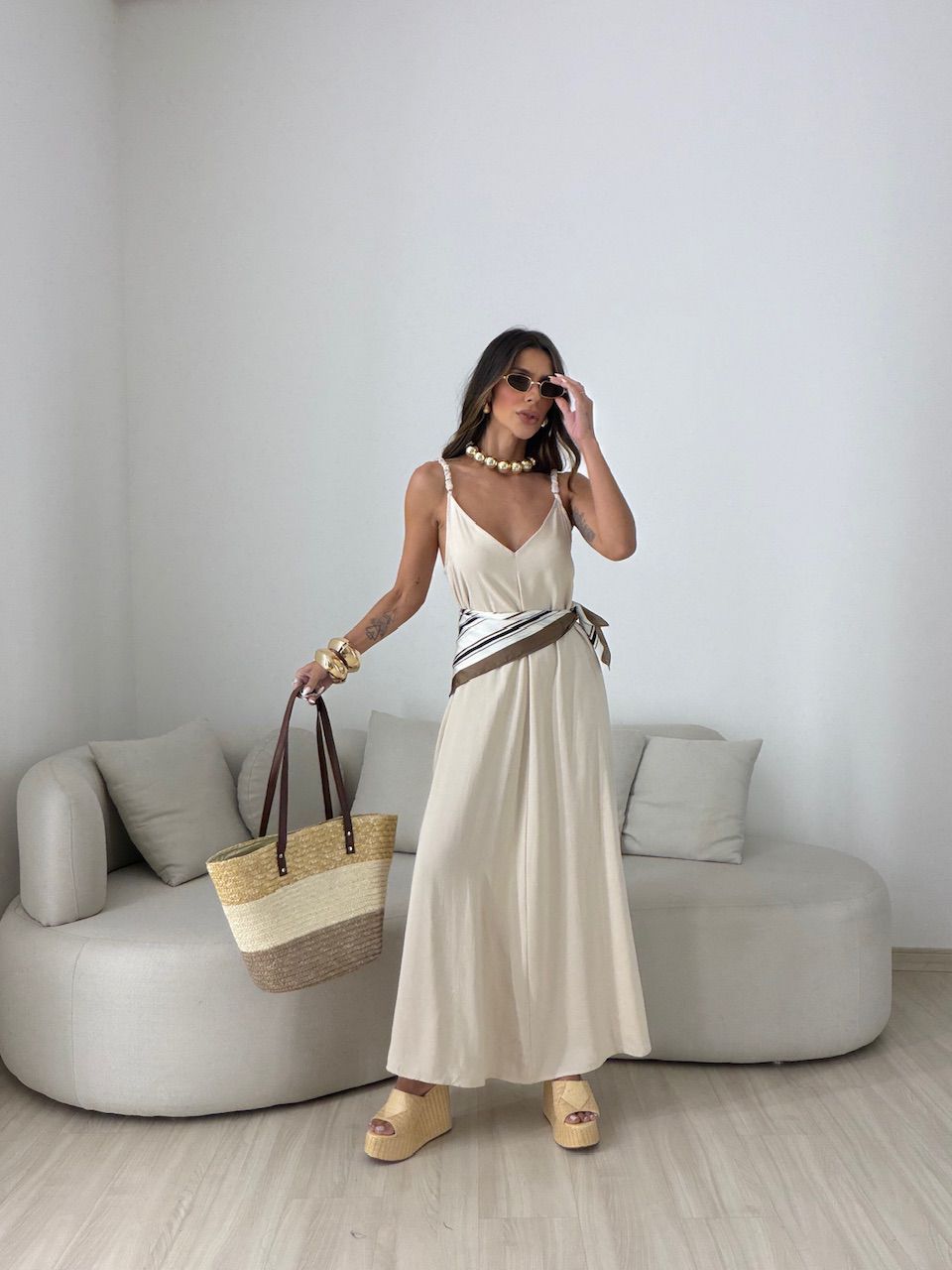 VESTIDO TAIS ALCINHA AREIA