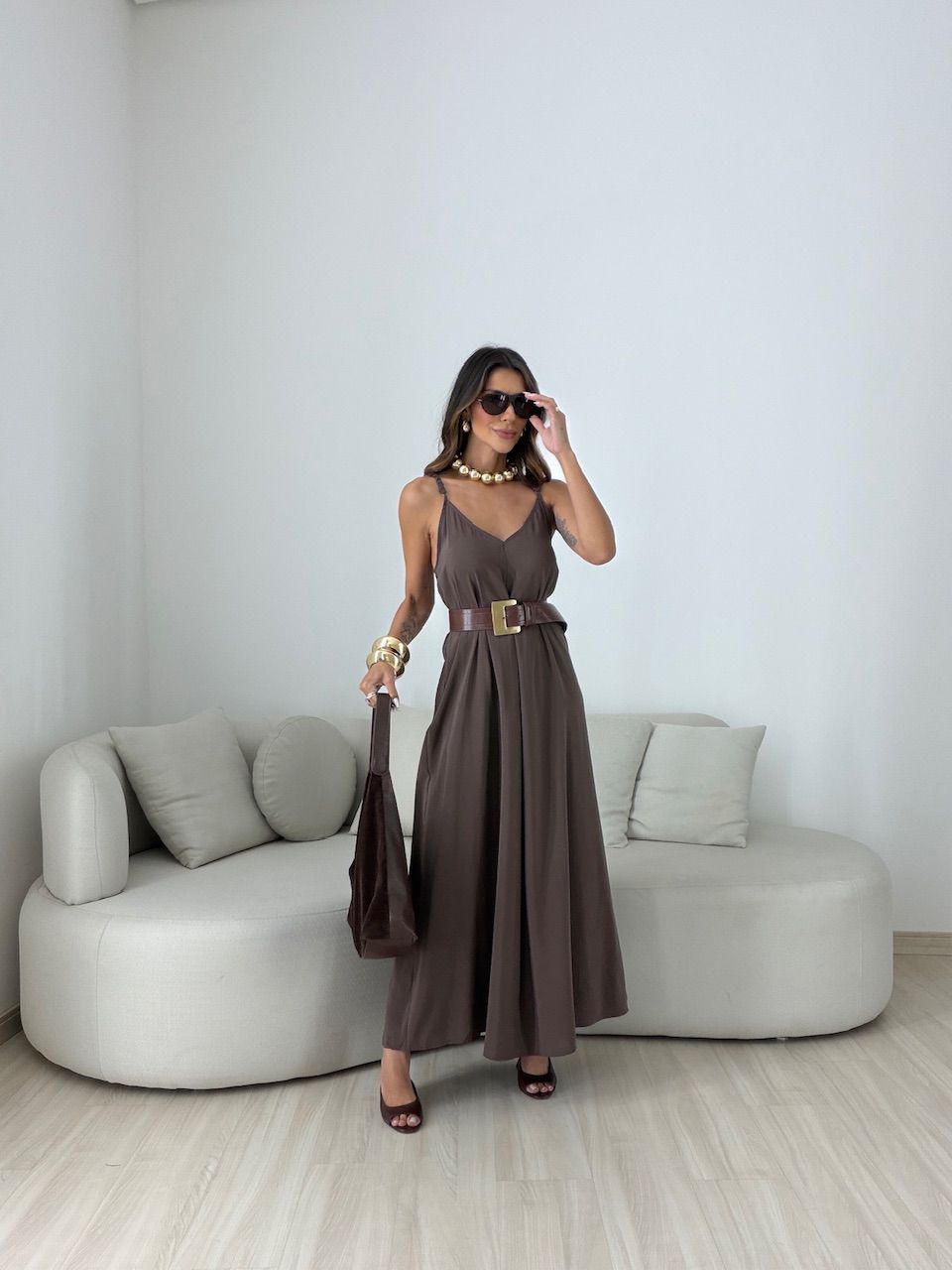 VESTIDO TAIS ALCINHA CAFÉ