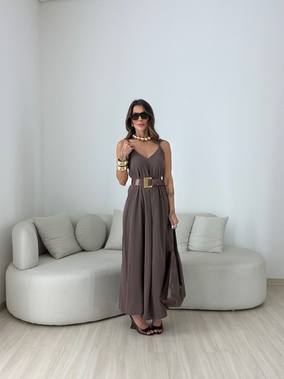 VESTIDO TAIS ALCINHA CAFÉ
