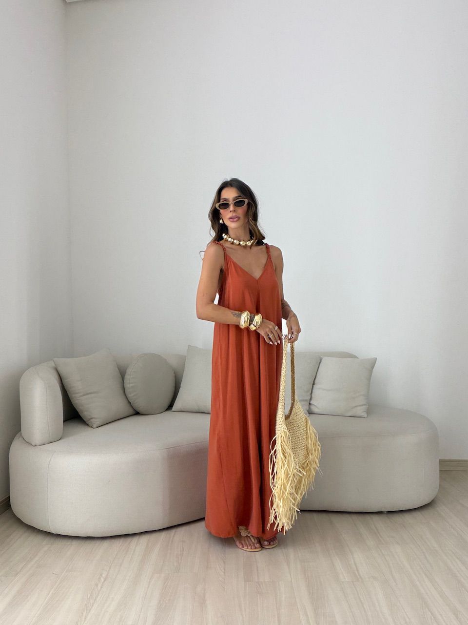 VESTIDO TAIS ALCINHA TERRA COTA 
