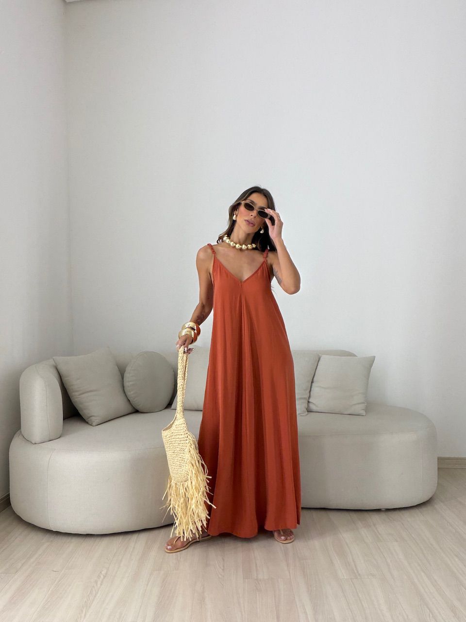 VESTIDO TAIS ALCINHA TERRA COTA 