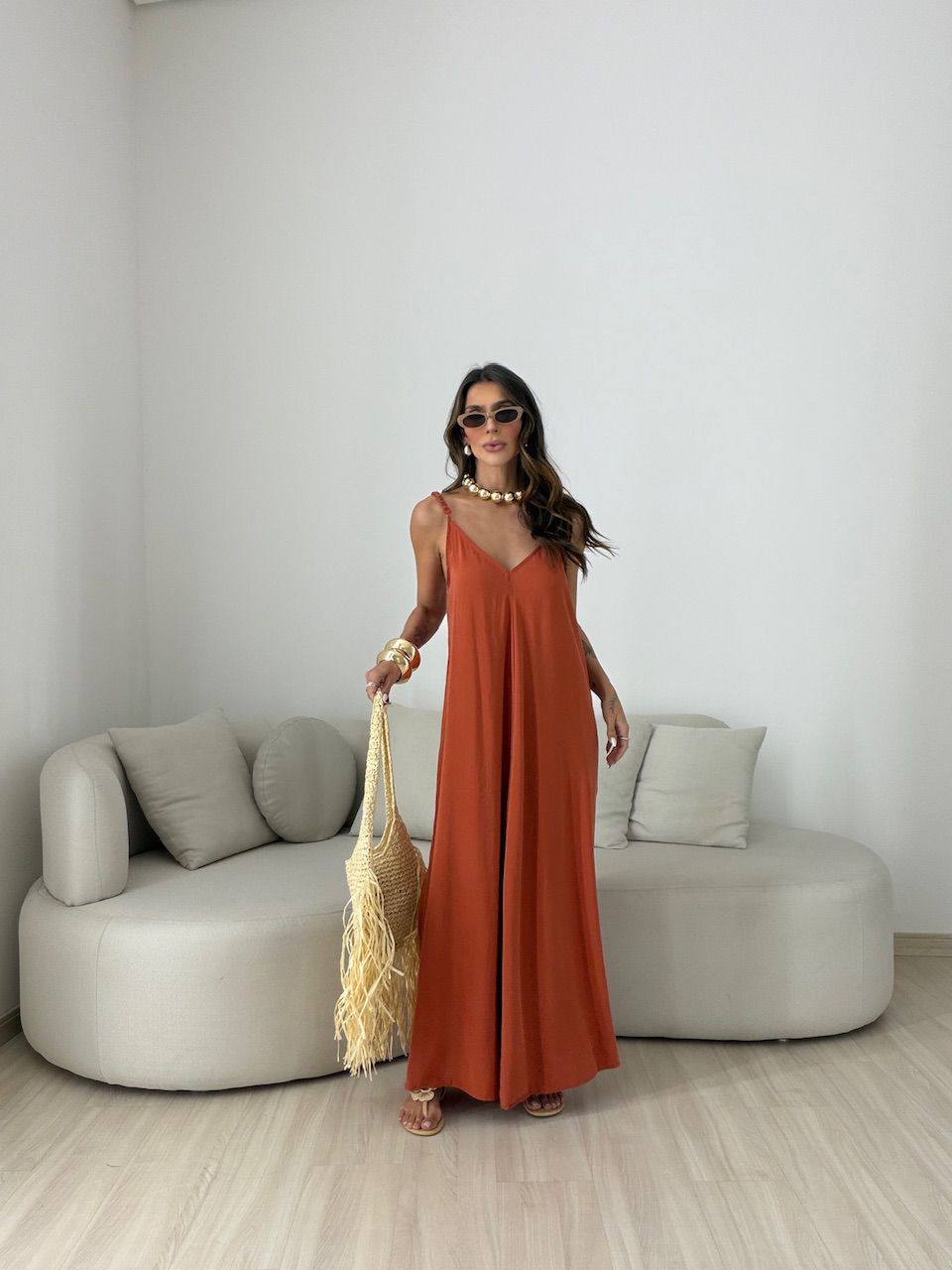 VESTIDO TAIS ALCINHA TERRA COTA - 0081490117 - CAROLLA FERRARO