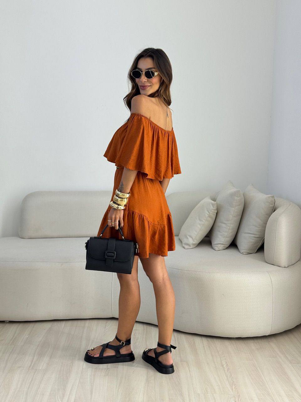 VESTIDO JAQUELINE CURTO TELHA