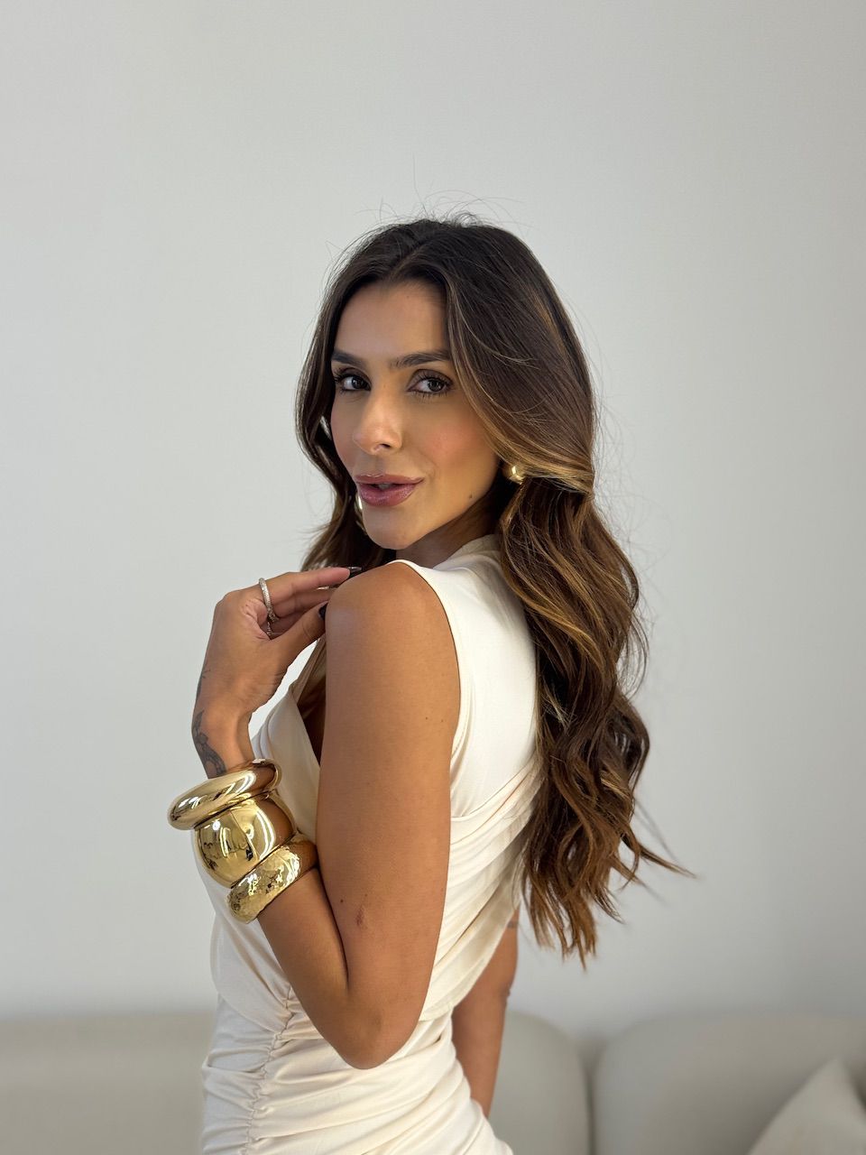 VESTIDO NINA DRAPEADO MARFIM
