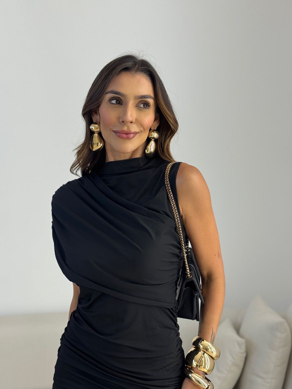 VESTIDO NINA DRAPEADO PRETO
