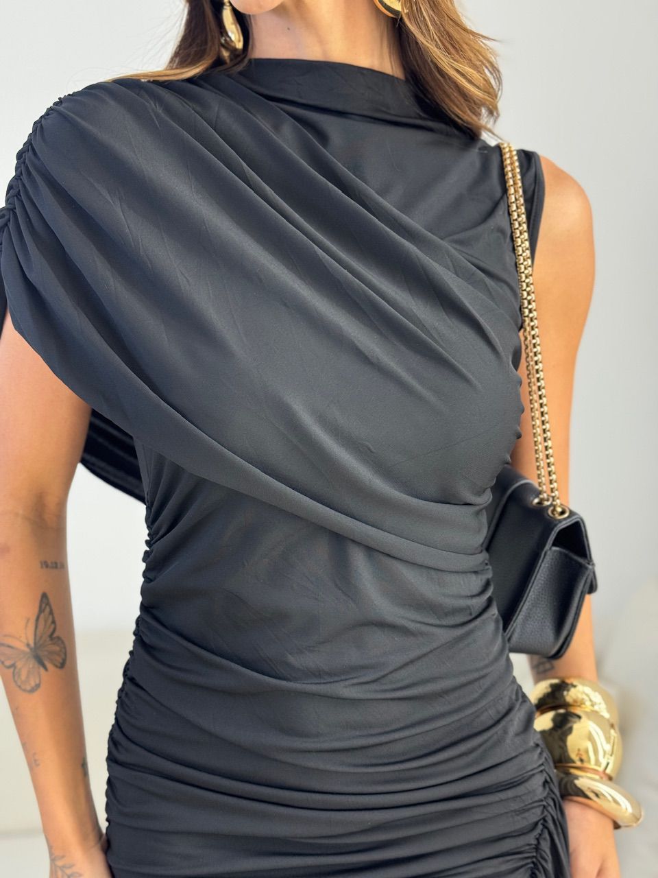VESTIDO NINA DRAPEADO PRETO