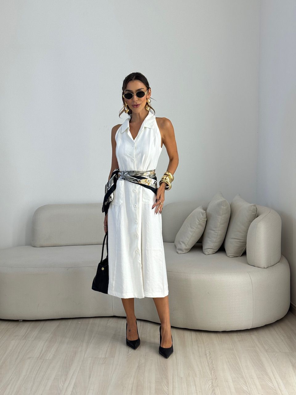 VESTIDO SHEILA BOTÕES OFF - 0073470048 - CAROLLA FERRARO