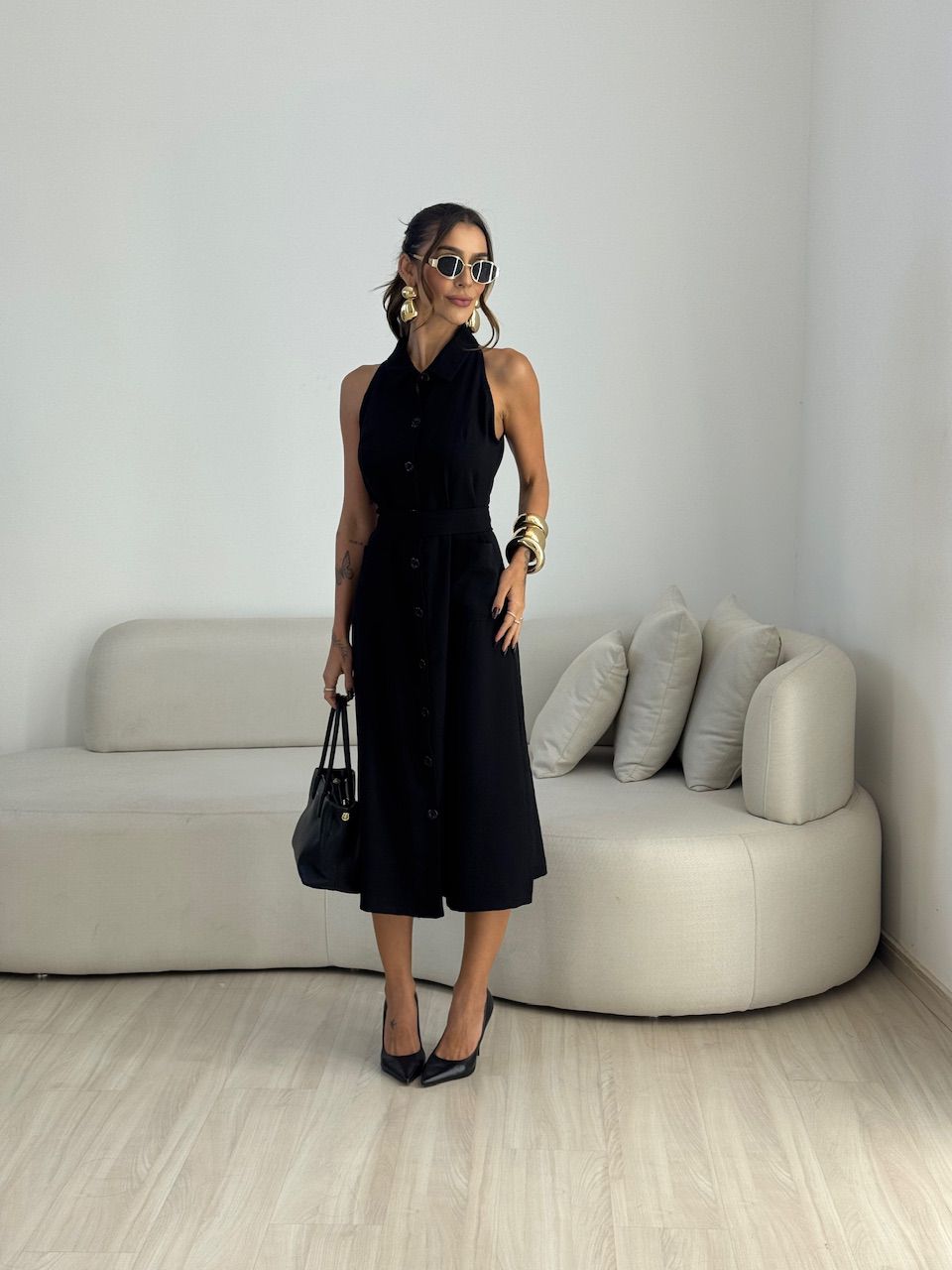 VESTIDO SHEILA BOTÕES PRETO