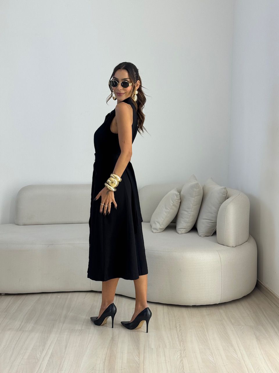 VESTIDO SHEILA BOTÕES PRETO