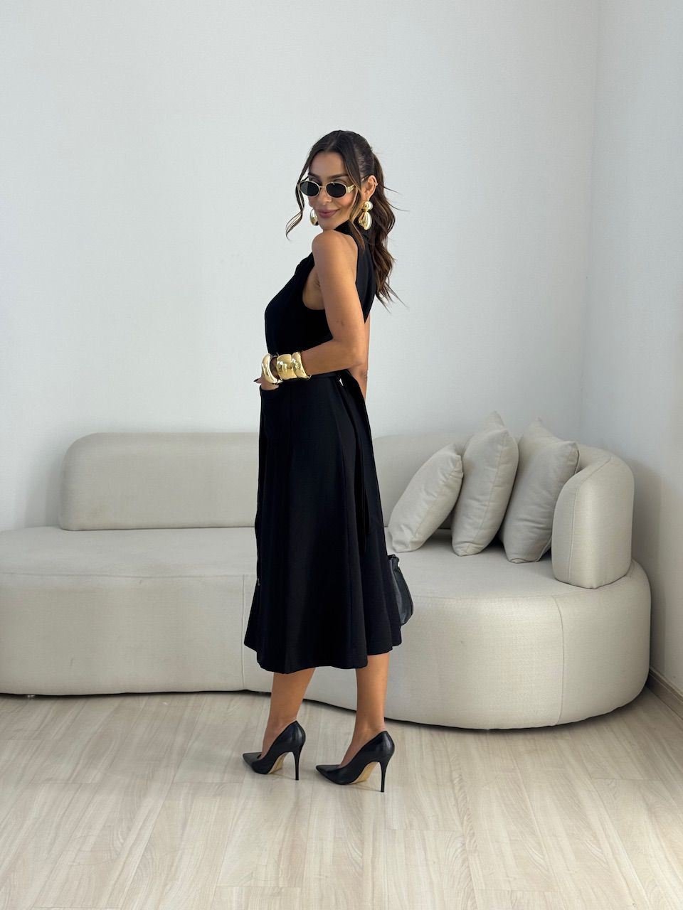 VESTIDO SHEILA BOTÕES PRETO