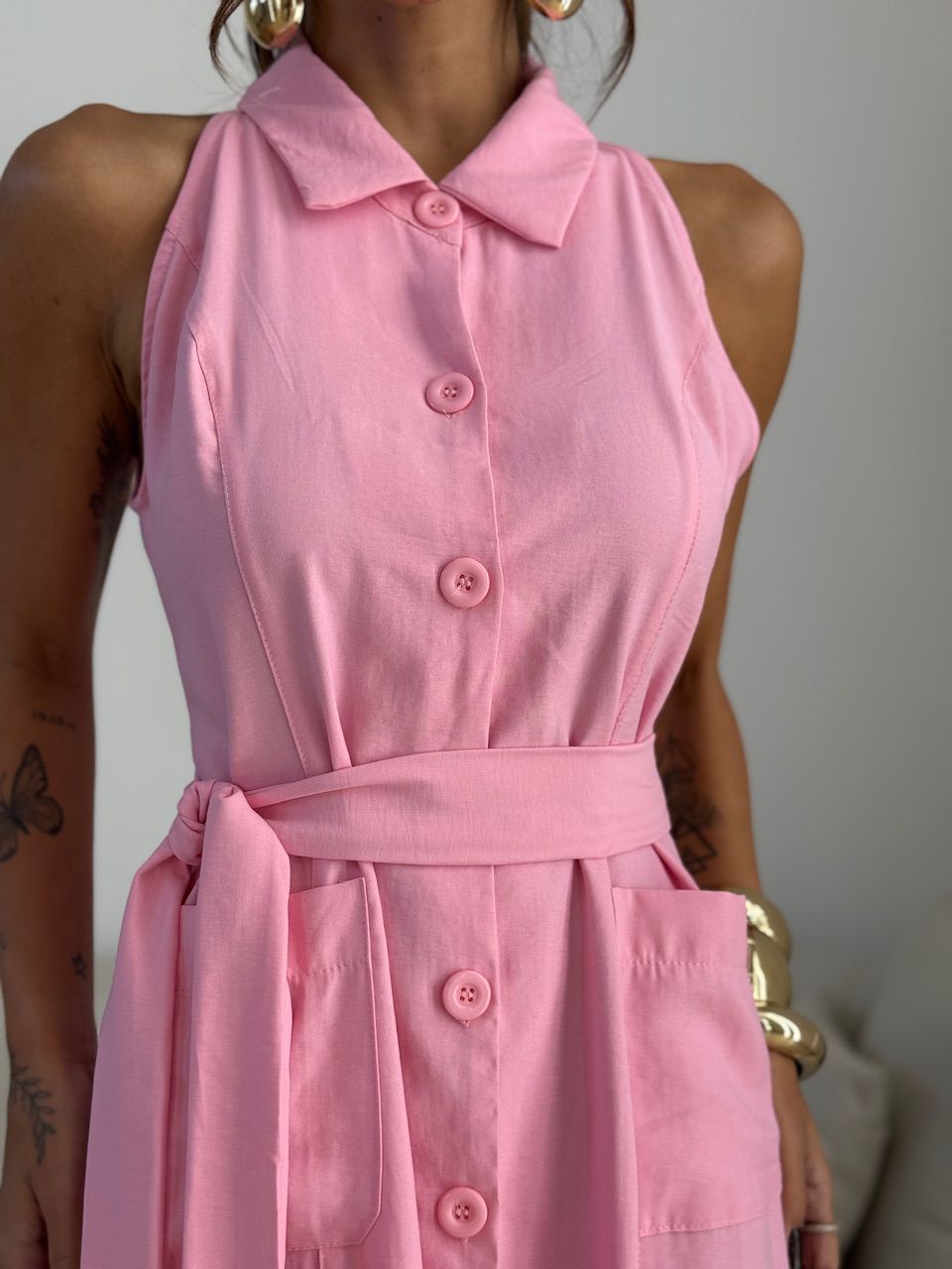 VESTIDO SHEILA BOTÕES ROSA