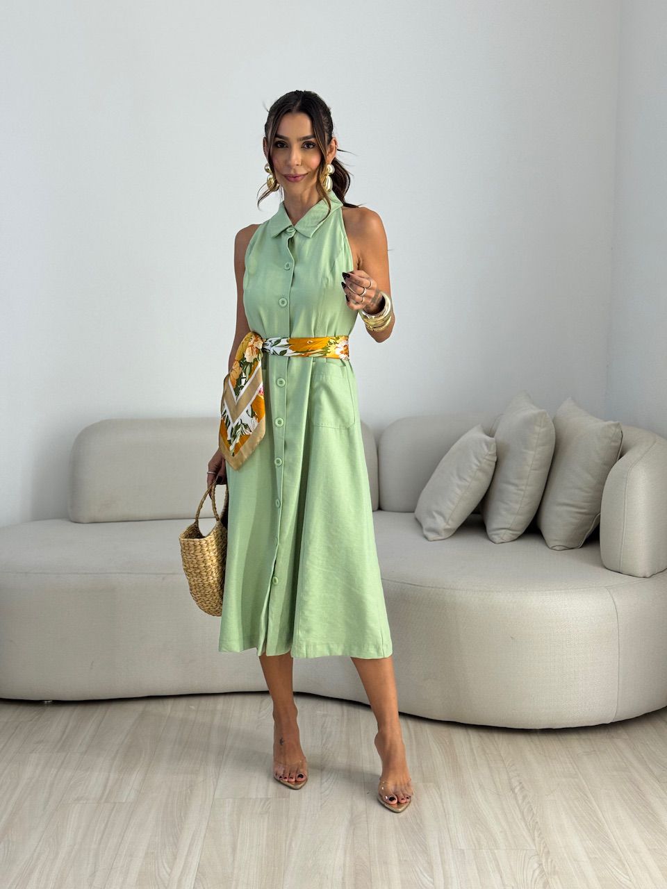 VESTIDO SHEILA BOTÕES VERDE