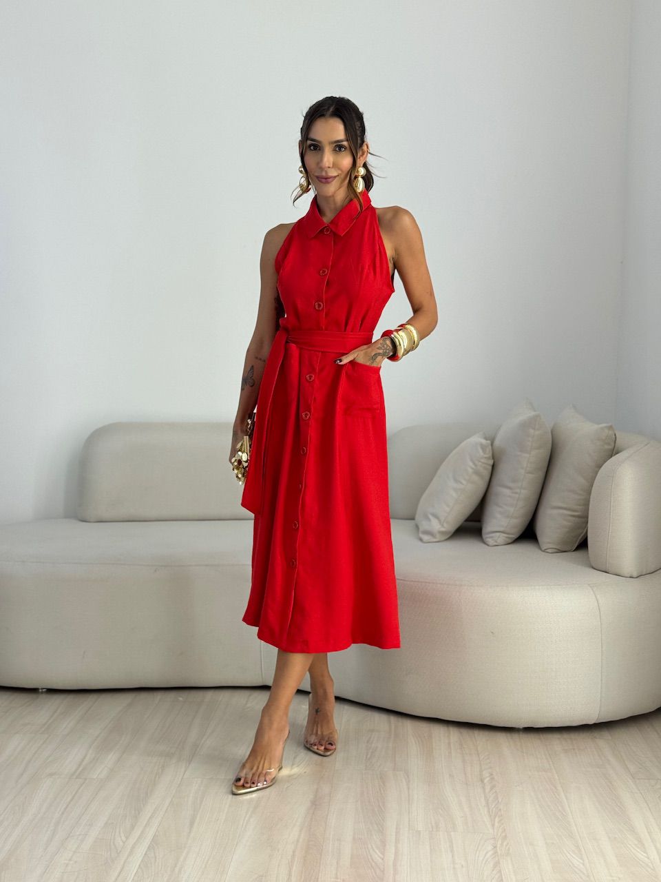 VESTIDO SHEILA BOTÕES VERMELHO