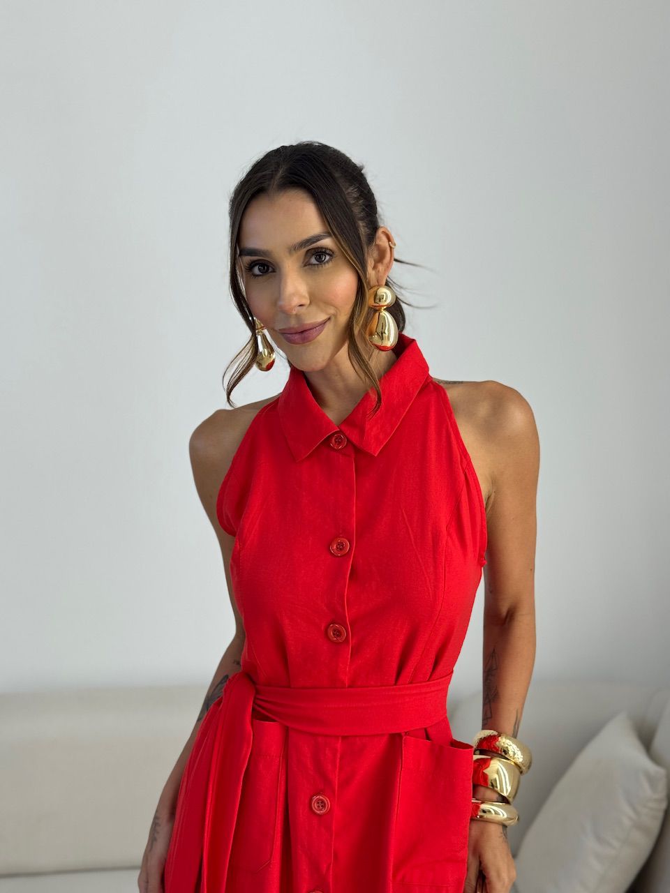 VESTIDO SHEILA BOTÕES VERMELHO