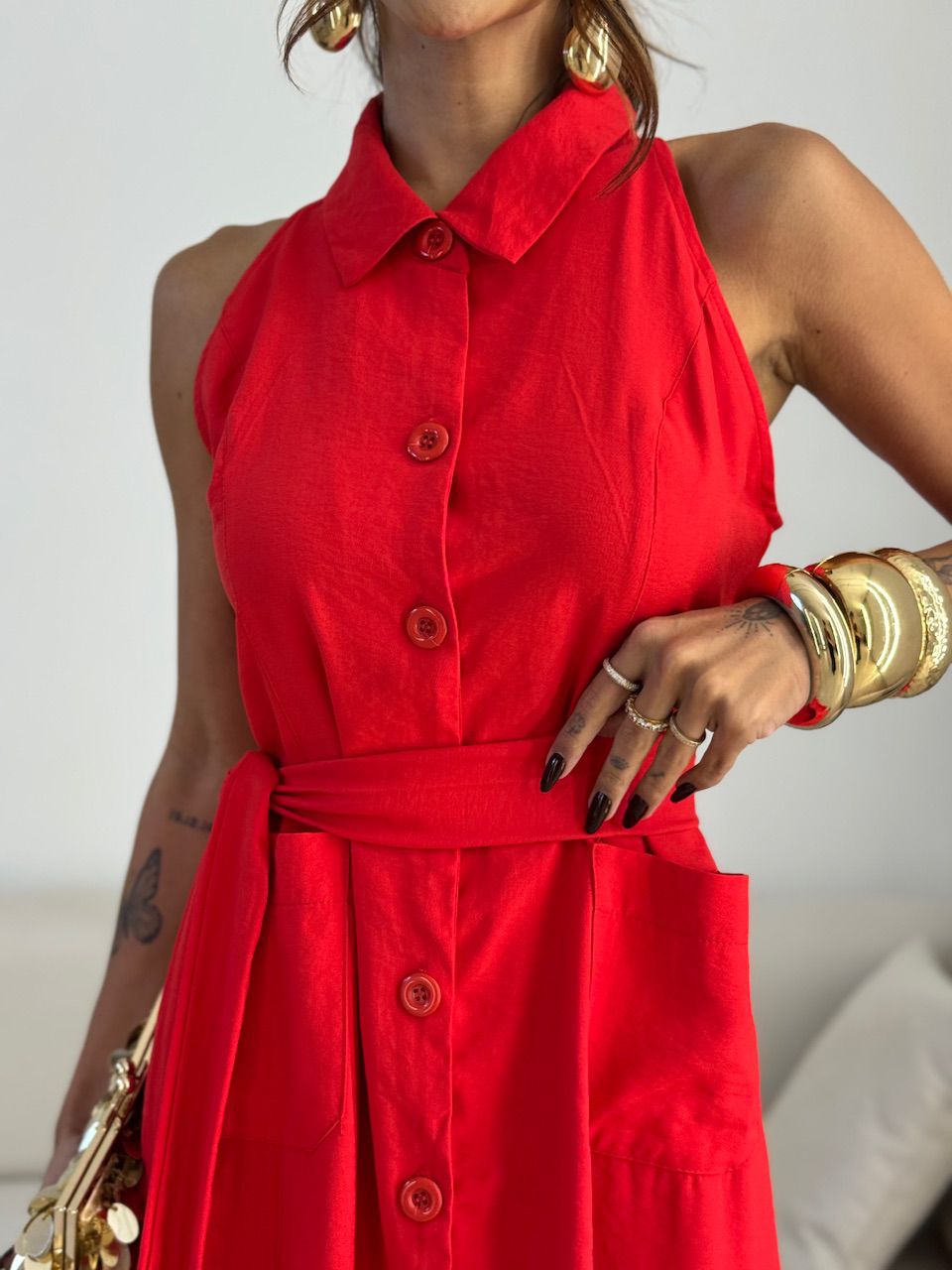 VESTIDO SHEILA BOTÕES VERMELHO