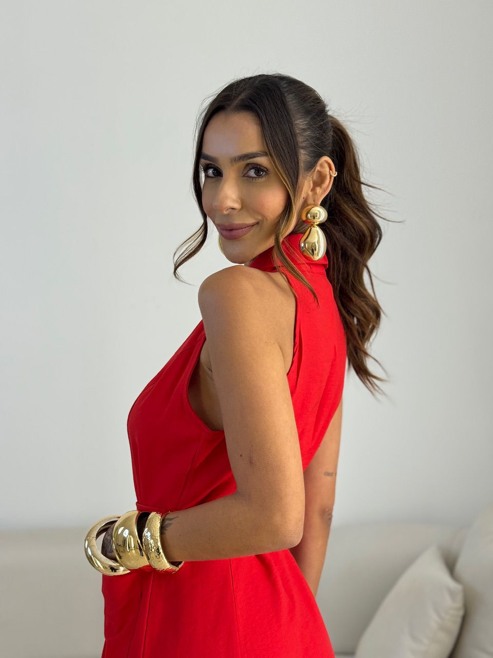 VESTIDO SHEILA BOTÕES VERMELHO