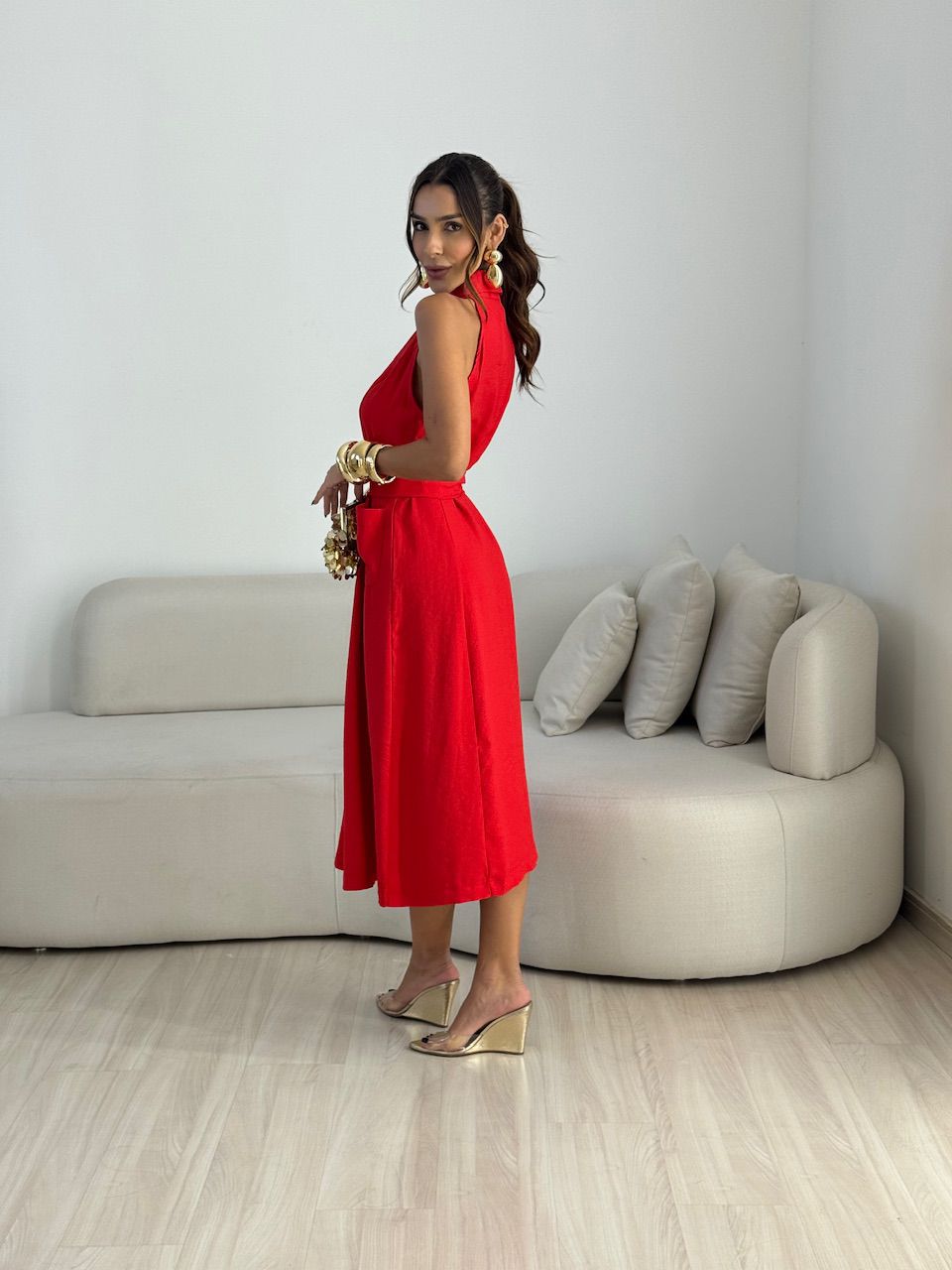 VESTIDO SHEILA BOTÕES VERMELHO