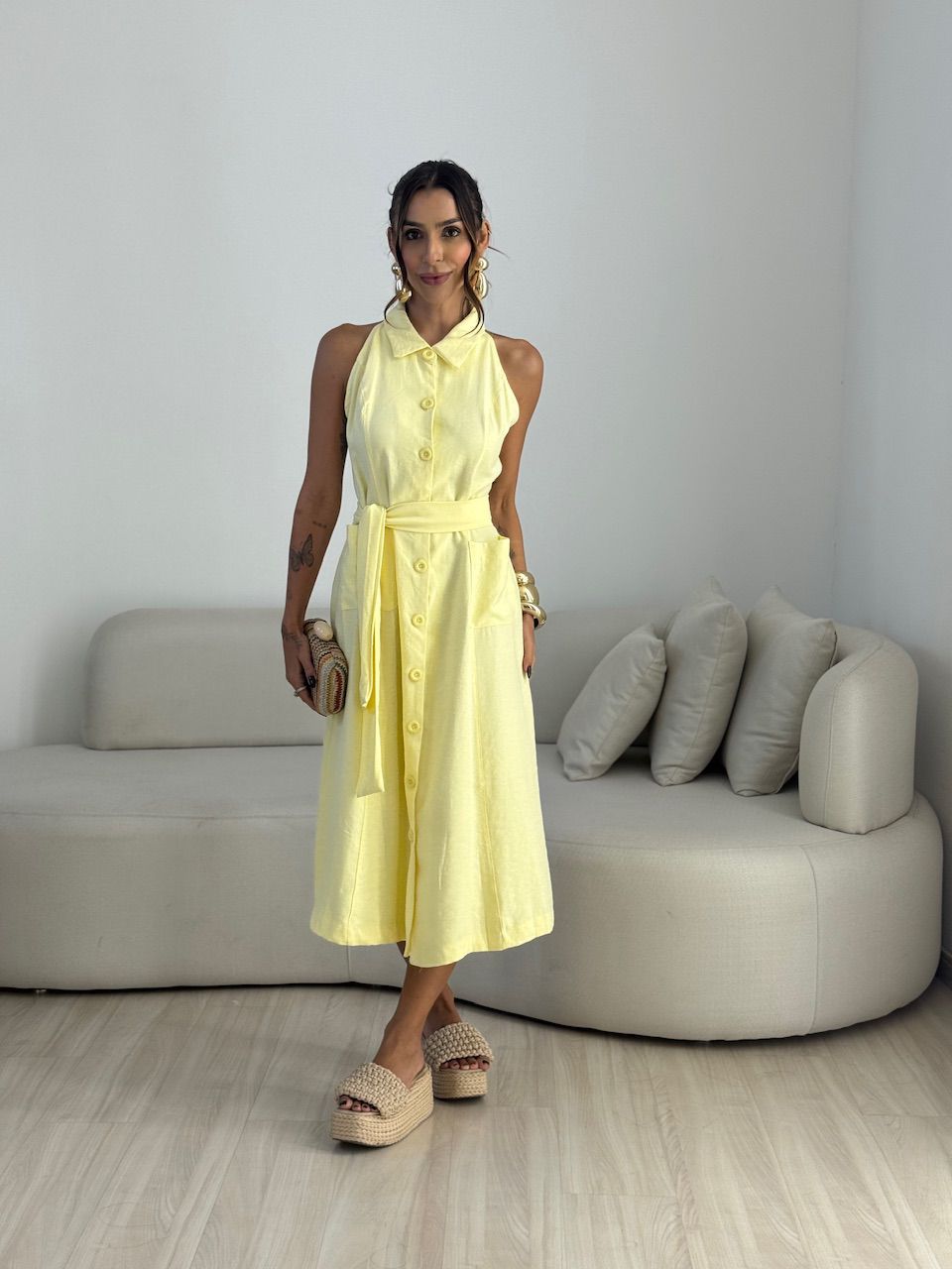 VESTIDO SHEILA BOTÕES YELLOW BUTTER - 0073470431 - CAROLLA FERRARO