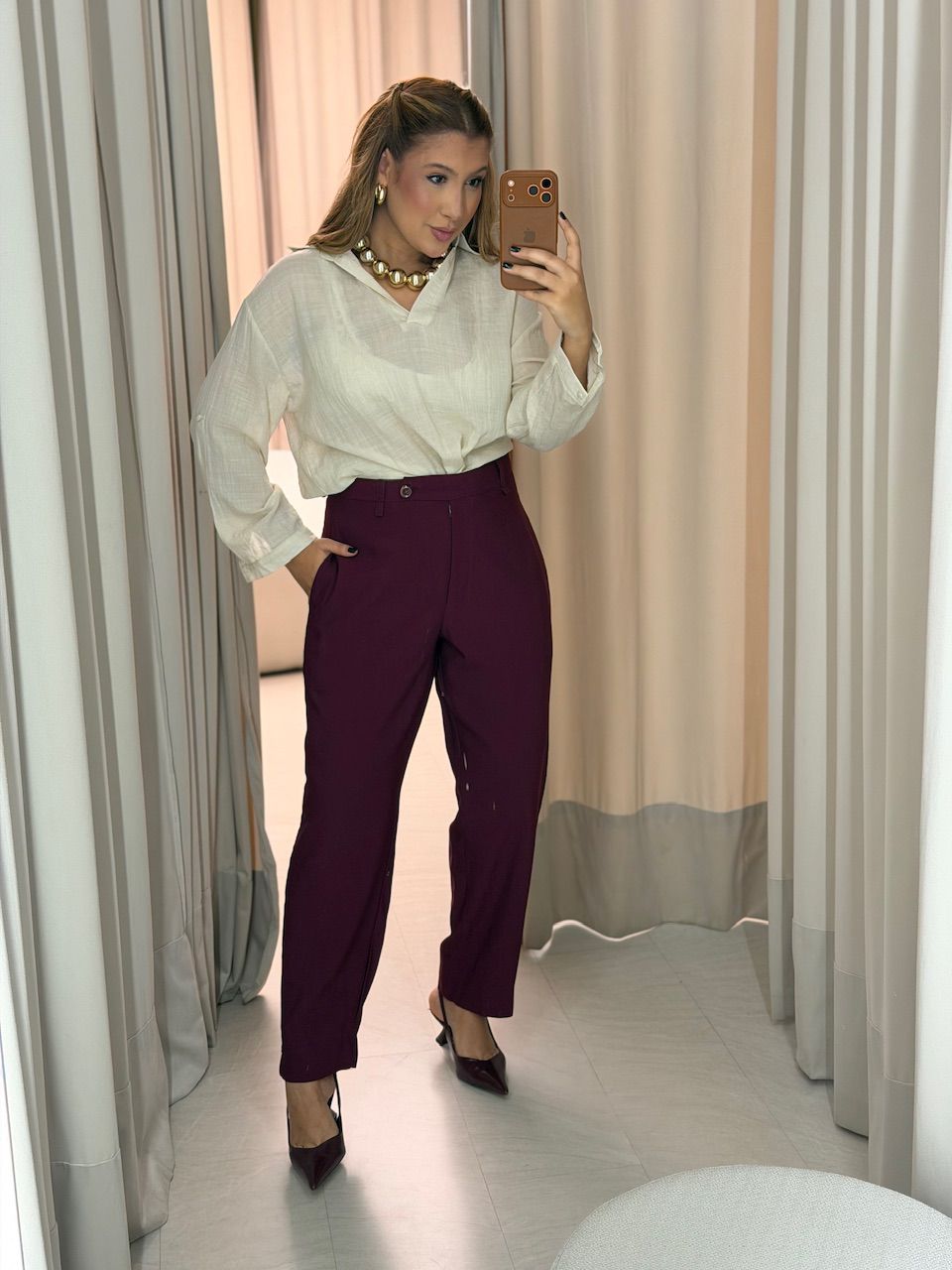 CALÇA MONALISA RETA VINHO