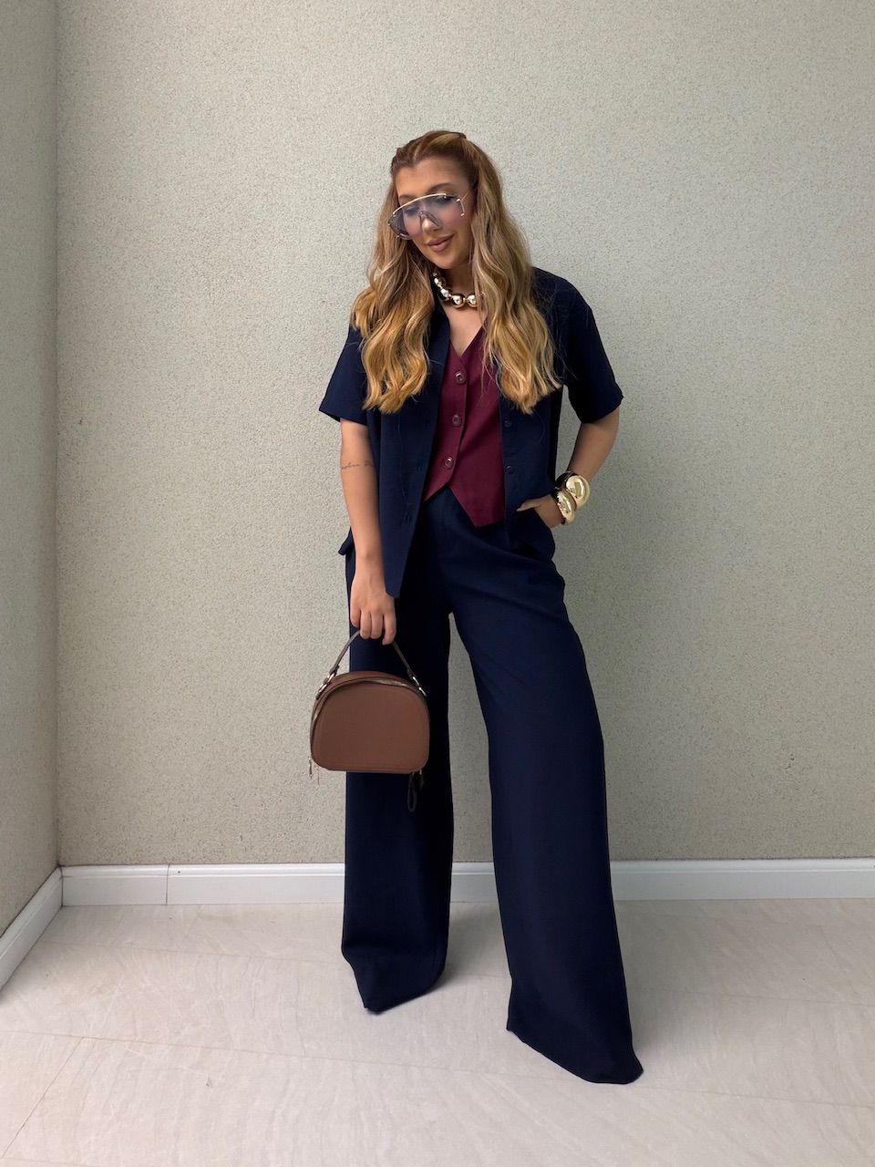 CONJUNTO JASMIN CALÇA MARINHO - 0076980055 - CAROLLA FERRARO