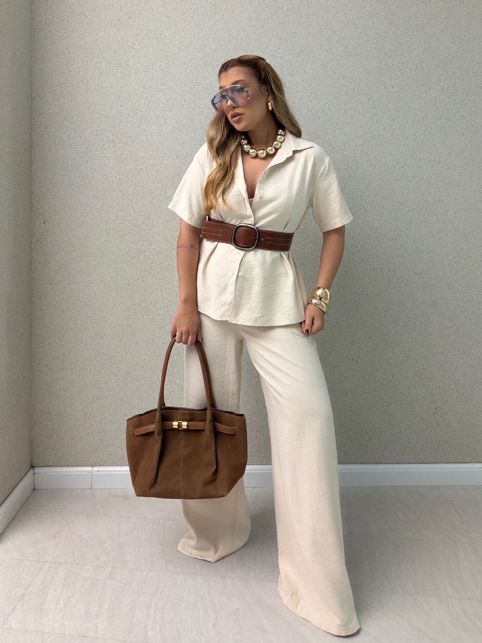 CONJUNTO JASMIN CALÇA AREIA - 0076980110 - CAROLLA FERRARO