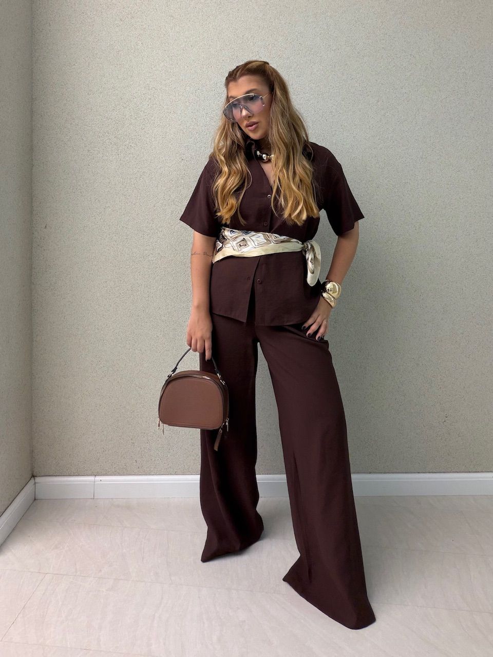 CONJUNTO JASMIN CALÇA CAFÉ - 0076980160 - CAROLLA FERRARO