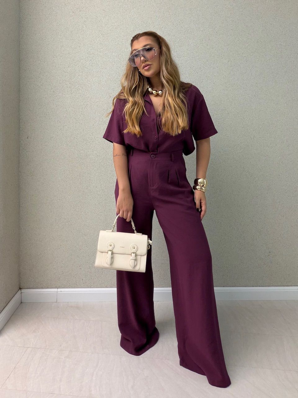 CONJUNTO JASMIN CALÇA VINHO - 0076980168 - CAROLLA FERRARO