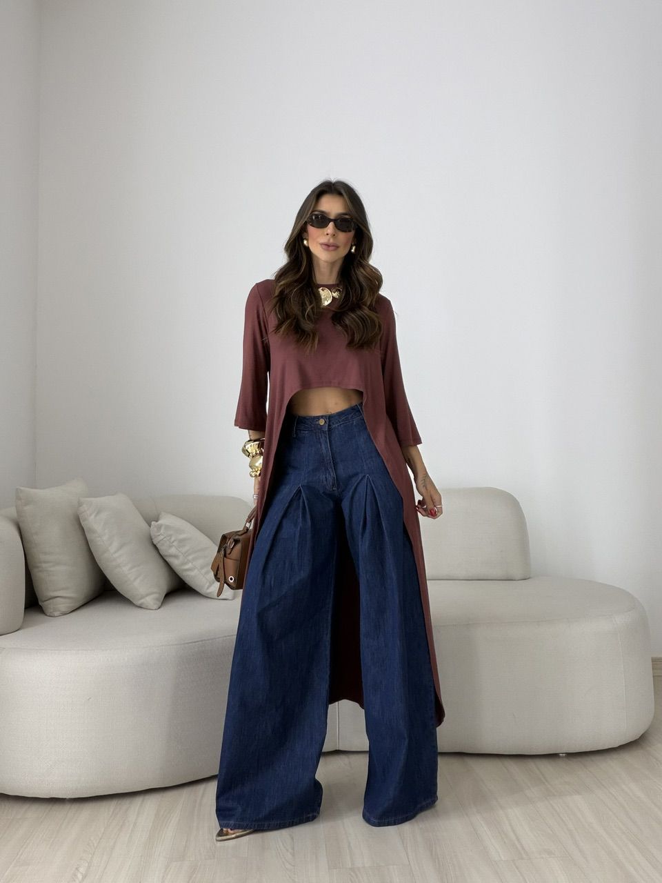 BLUSA JULIANA 02 ASSIMÉTRICA ALONGADA MARROM