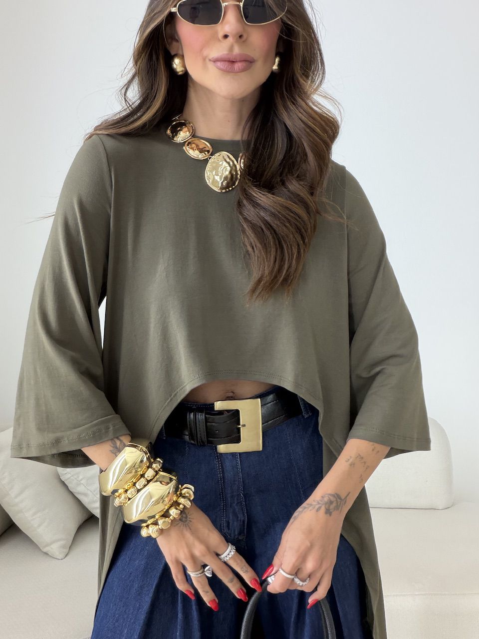 BLUSA JULIANA 02 ASSIMÉTRICA ALONGADA VERDE
