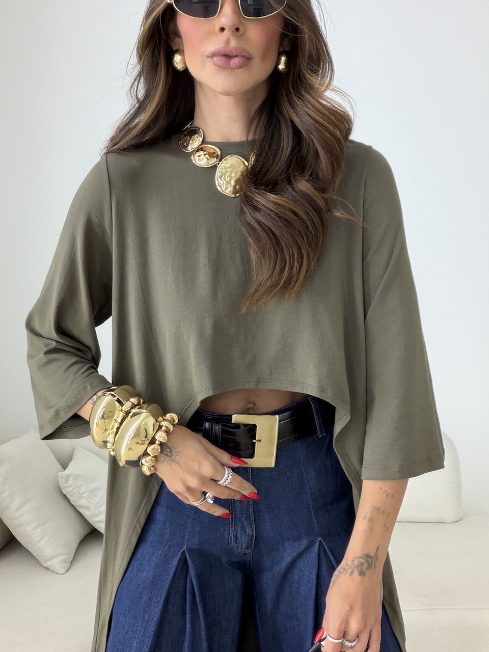 BLUSA JULIANA 02 ASSIMÉTRICA ALONGADA VERDE