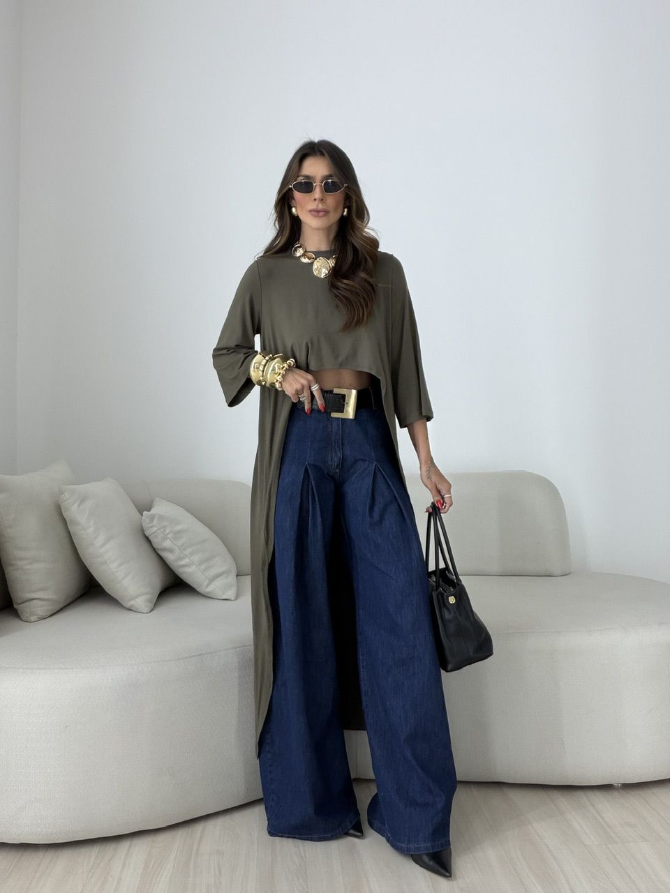 BLUSA JULIANA 02 ASSIMÉTRICA ALONGADA VERDE
