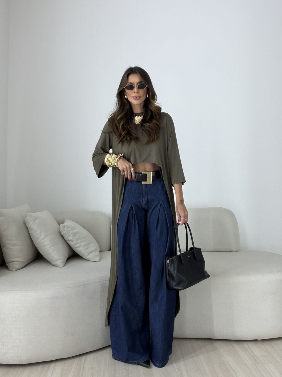 BLUSA JULIANA 02 ASSIMÉTRICA ALONGADA VERDE