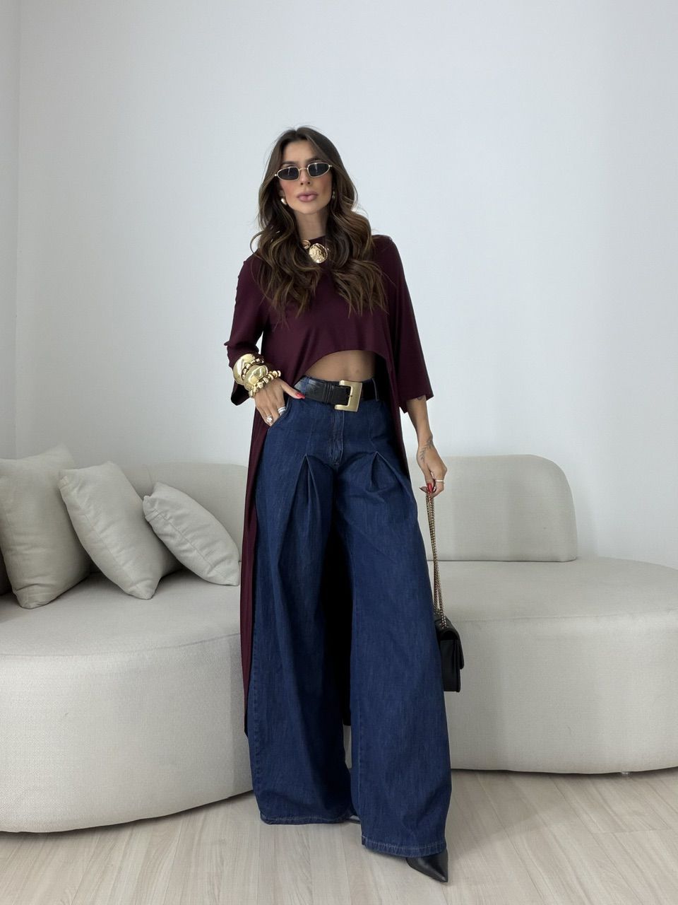 BLUSA JULIANA 02 ASSIMÉTRICA ALONGADA VINHO
