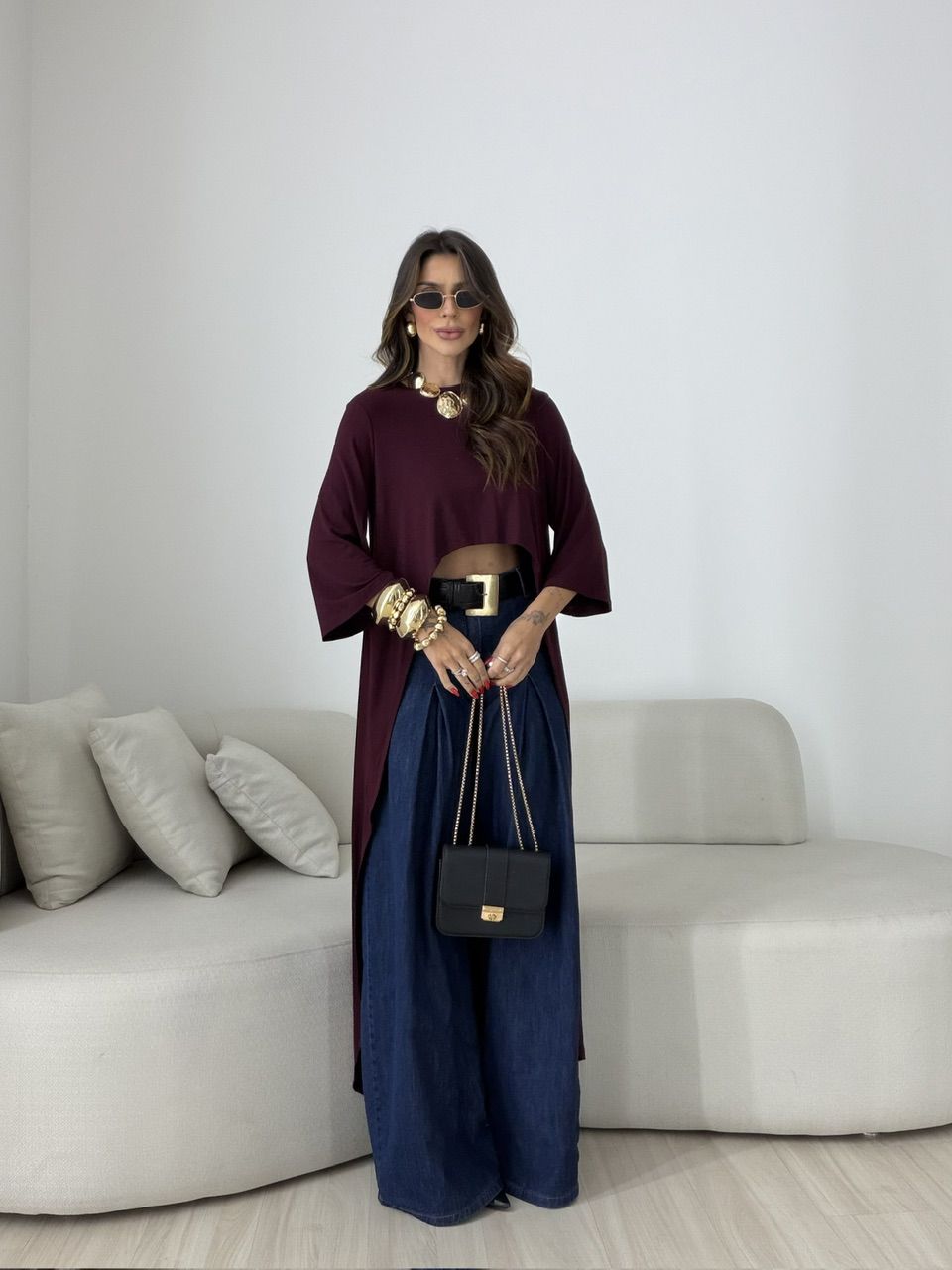 BLUSA JULIANA 02 ASSIMÉTRICA ALONGADA VINHO