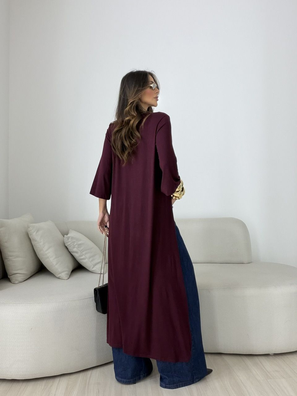 BLUSA JULIANA 02 ASSIMÉTRICA ALONGADA VINHO