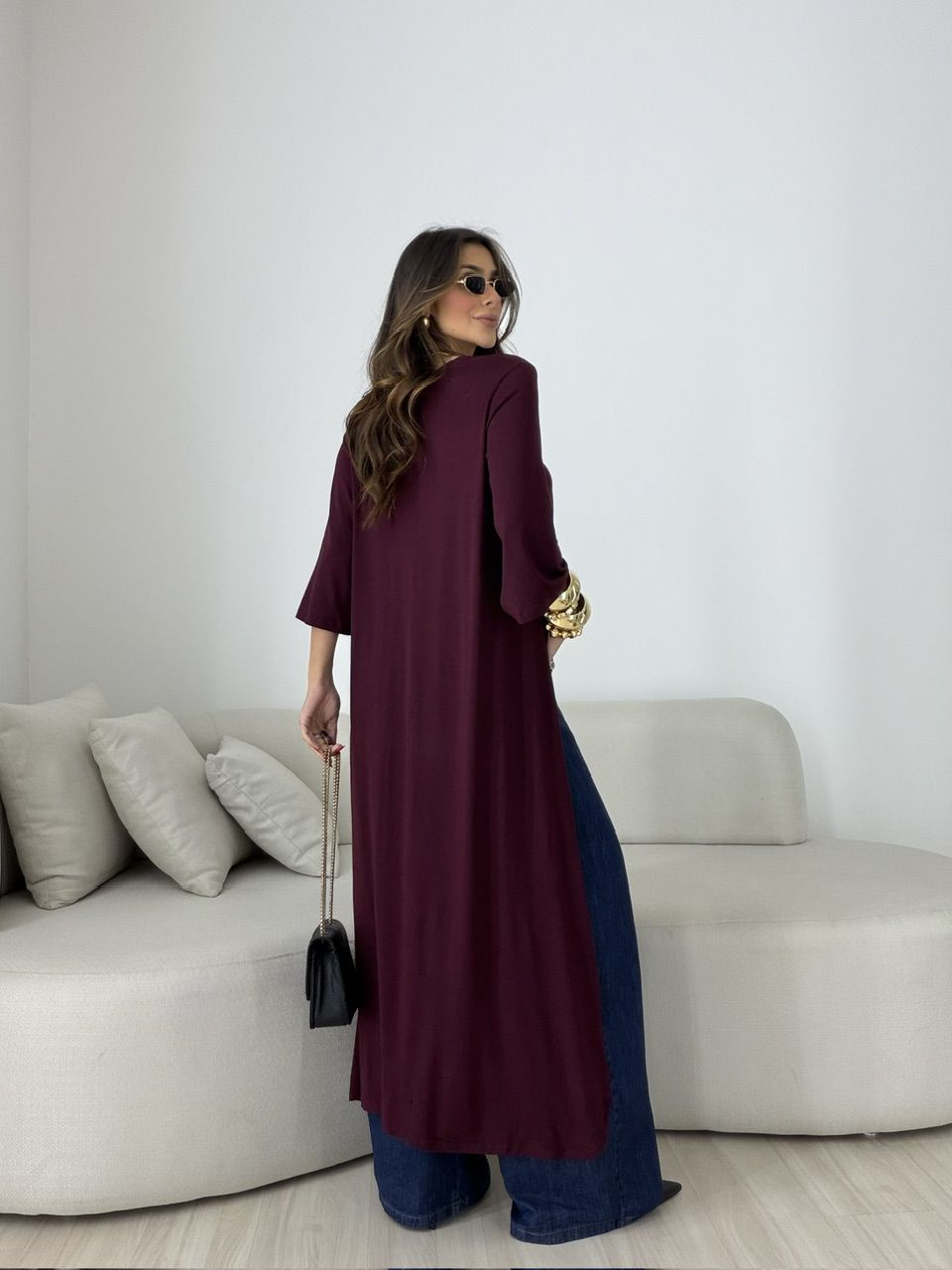 BLUSA JULIANA 02 ASSIMÉTRICA ALONGADA VINHO