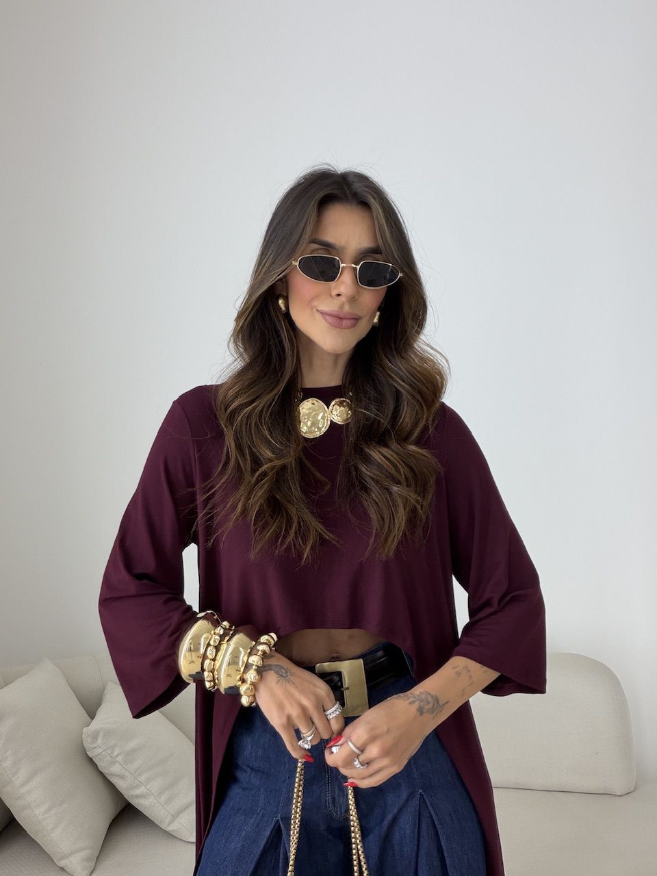 BLUSA JULIANA 02 ASSIMÉTRICA ALONGADA VINHO - 0079... - CAROLLA FERRARO